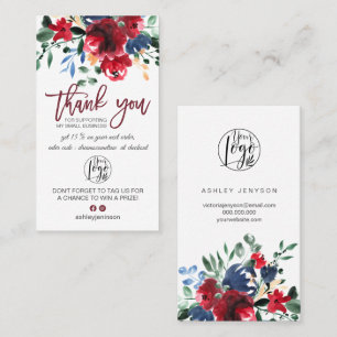 Rustic burgundy red floral logo order thank you business card