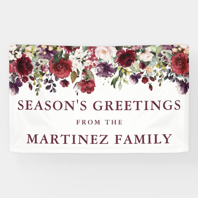 Rustic Burgundy Red Floral Season's Greetings Banner (Horizontal)