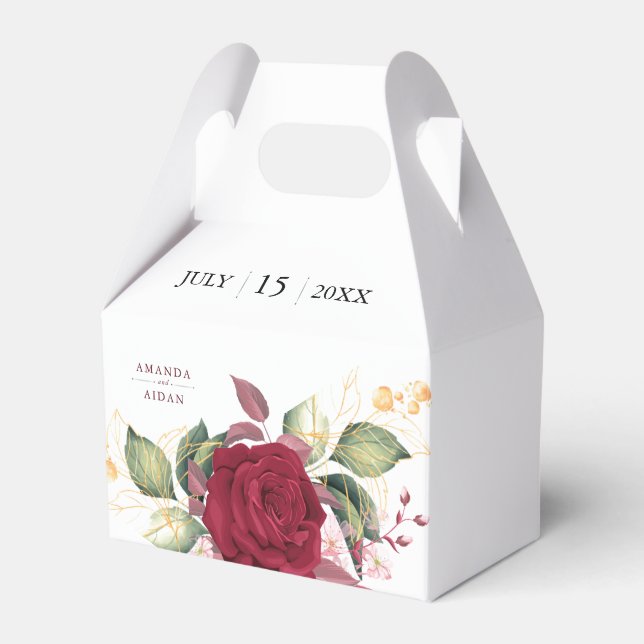 Rustic Burgundy Red Floral Wedding  Favour Box (Front Side)