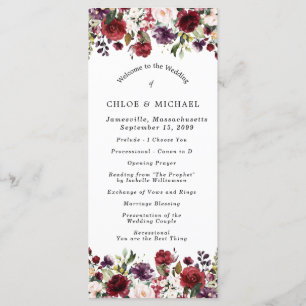 Rustic Burgundy Red Floral Wedding Program