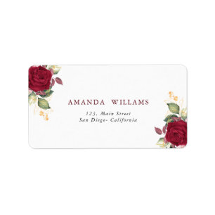 Rustic Burgundy Red Floral Wedding Return Address Label