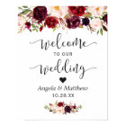 Rustic Burgundy Red Floral Welcome Wedding Sign