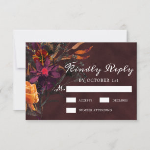Rustic Burgundy Red Orange Purple Fall RSVP Card