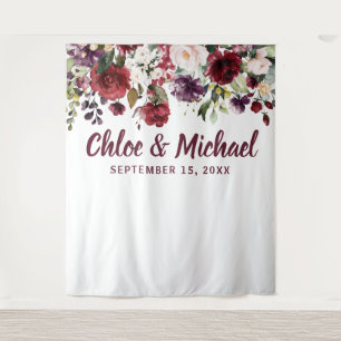 Rustic Burgundy Red Photo Booth Wedding Backdrop Tapestry
