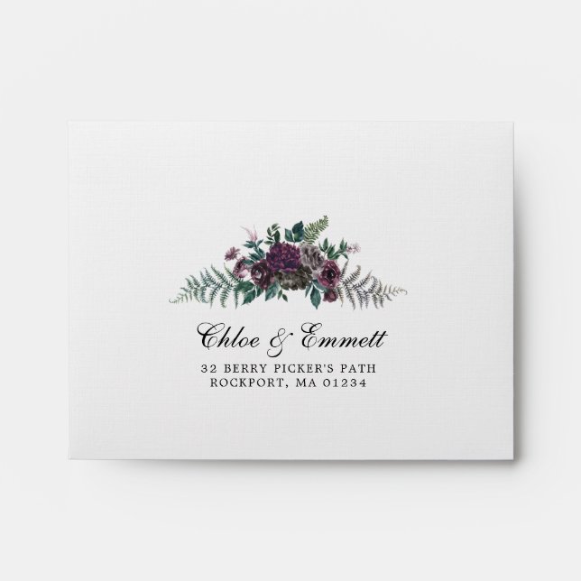 Rustic Burgundy Red Pine Wedding RSVP Envelope (Front)