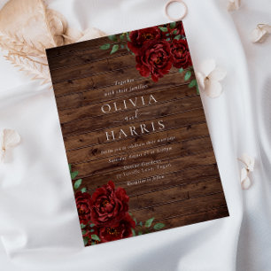 Rustic Burgundy Red Roses Wedding Invitation