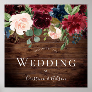 Rustic Burgundy Red Wine Welcome Wedding Sign