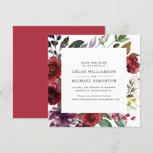 Rustic Burgundy Rose Floral Save the Date Card