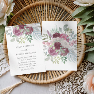Rustic Burgundy Rose Watercolor Wedding Invitation