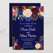 Rustic Burgundy Royal Blue Watercolor Floral