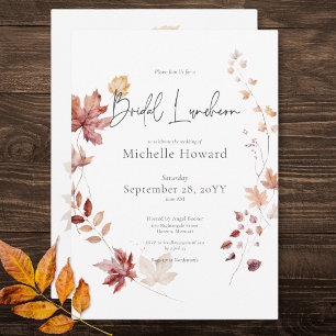 Rustic Burgundy & Rust Fall Leaves Bridal Luncheon Invitation