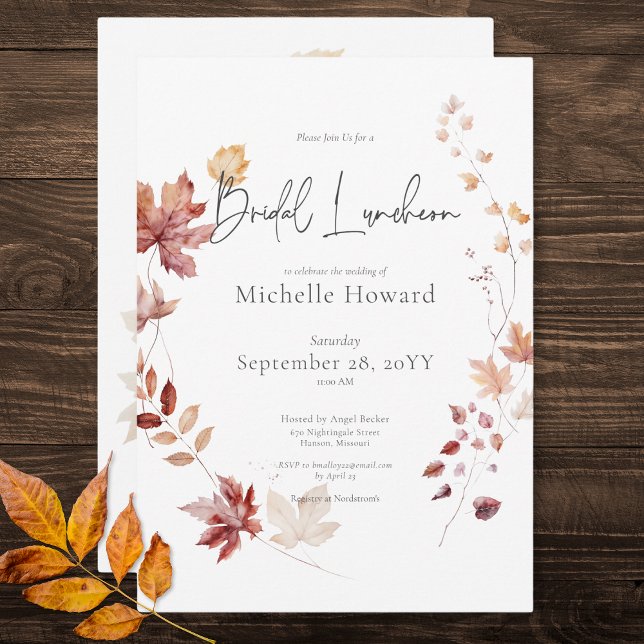 Rustic Burgundy & Rust Fall Leaves Bridal Luncheon Invitation (Rustic Burgundy & Rust Fall Leaves Bridal Luncheon Invitation)