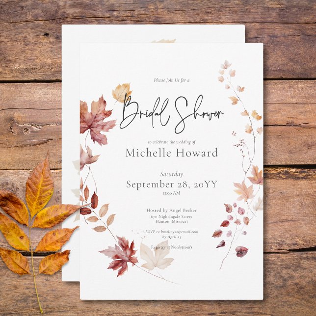 Rustic Burgundy & Rust Fall Leaves Bridal Shower Invitation (Rustic Burgundy & Rust Fall Leaves Bridal Shower Invitation)