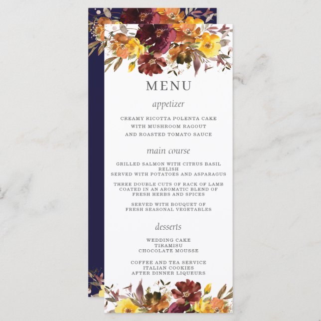 Rustic Burgundy Rust Orange Yellow Floral Wedding  Program (Front/Back)