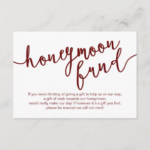 Rustic Burgundy Script, Wedding Honeymoon Fund Enclosure Card