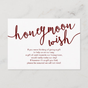Rustic Burgundy Script, Wedding Honeymoon Wish Enclosure Card