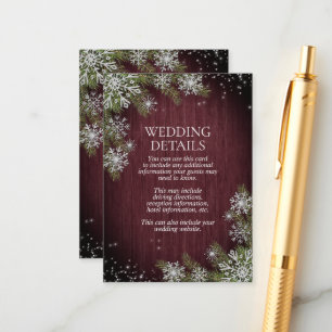 Rustic Burgundy Silver Winter Wood Details Enclosure Card