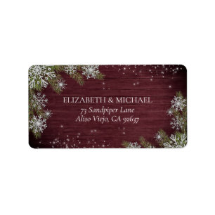 Rustic Burgundy Snowflake Pine Winter Address Label