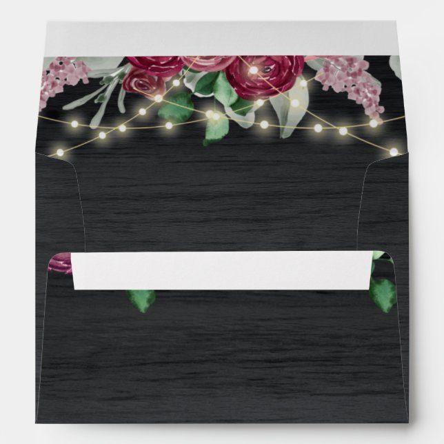 Rustic Burgundy String Lights Mason Jar Wedding  Envelope (Back (Bottom))