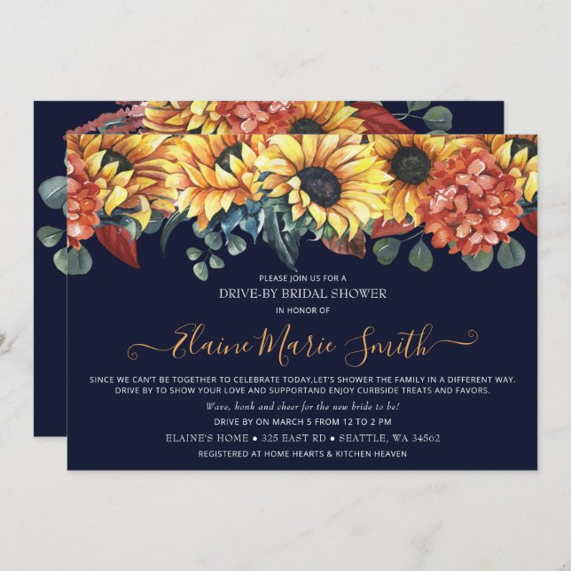 Rustic Burgundy Sunflower Drive Thru Bridal Shower Invitation (Front/Back)