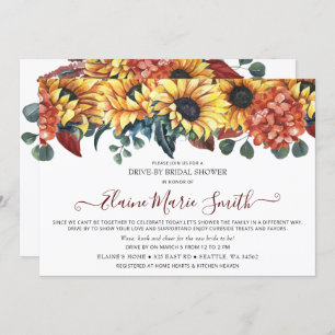 Rustic Burgundy Sunflower Drive Thru Bridal Shower Invitation