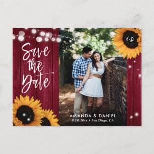 Rustic Burgundy Sunflower Save The Date Postcard