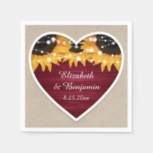 Rustic Burgundy Sunflower Wedding Napkin