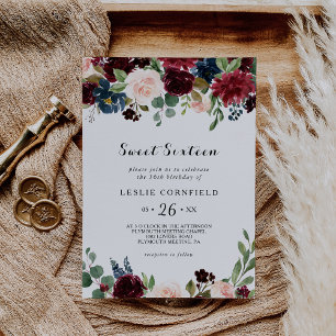 Rustic Burgundy Sweet Sixteen Birthday Party Invitation