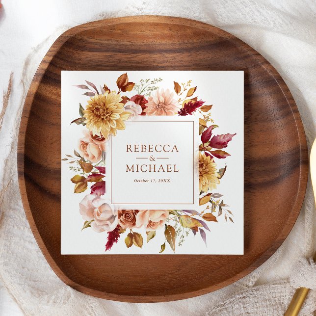 Rustic Burgundy Terracotta Floral Wedding Napkin (Creator Uploaded)