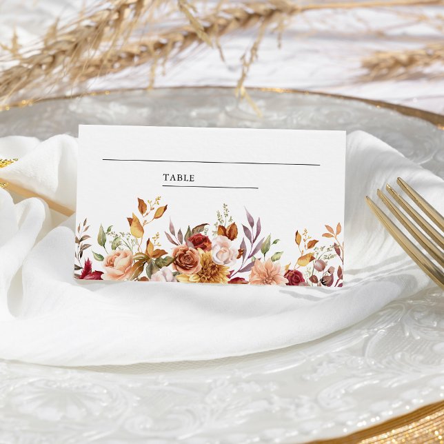 Rustic Burgundy Terracotta Floral Wedding Place Card (Creator Uploaded)