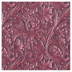 Rustic burgundy tooled leather fabric
