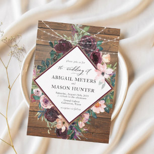 Rustic Burgundy Watercolor Floral Wedding Invitation