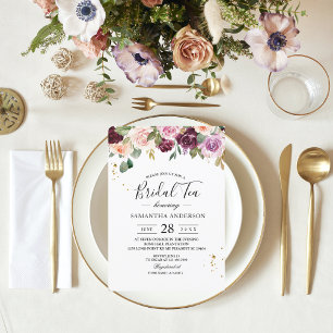 Rustic Burgundy Watercolor Flowers & Gold Drops Invitation