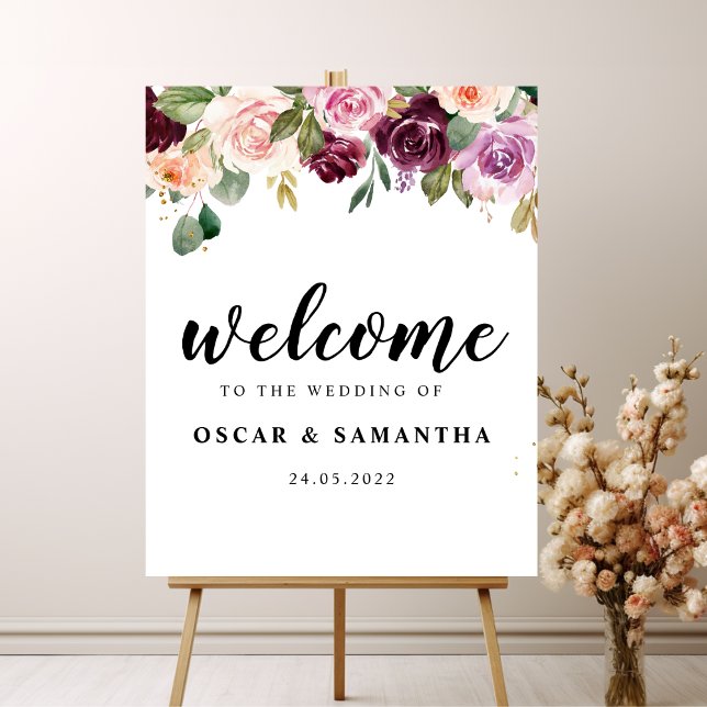 Rustic  Burgundy Watercolor Flowers & Gold Drops Poster (Creator Uploaded)