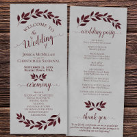 Rustic Burgundy Watercolor Leaves on Grey Wedding