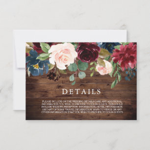 Rustic Burgundy Wedding Details Enclosure Card