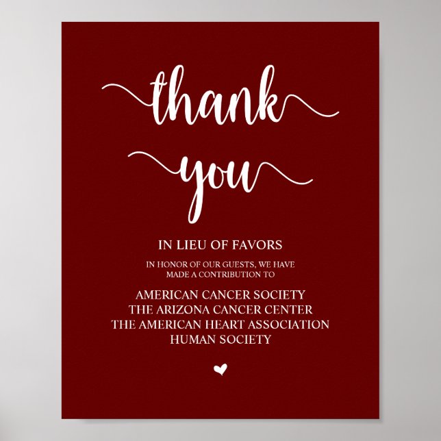 Rustic, Burgundy, Wedding Donation, Contribution Poster (Front)
