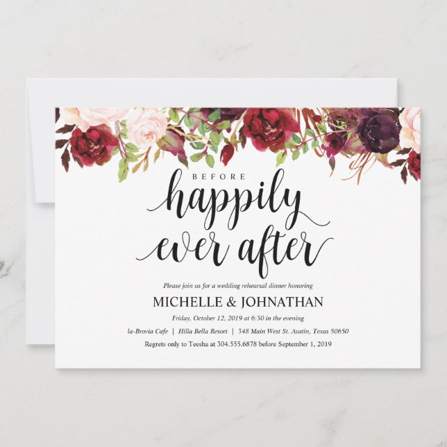 Rustic Burgundy Wedding Rehearsal Dinner Invite (Front)