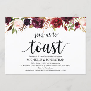 Rustic Burgundy Wedding Rehearsal Dinner Invites