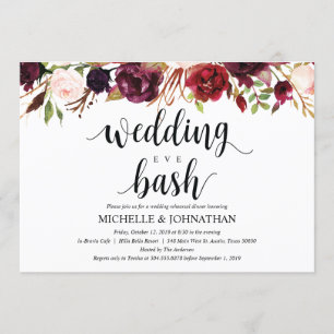Rustic Burgundy Wedding Rehearsal Dinner Invites