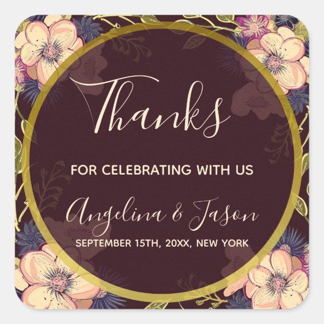 Rustic Burgundy Wedding Thank You Favor Square Sticker (Front)