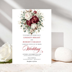 Rustic Burgundy White Floral Eucalyptus Wedding  Invitation
