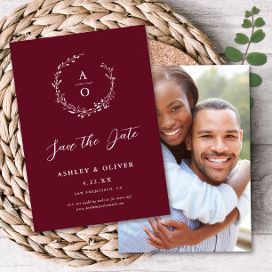 Rustic Burgundy Wildflower + Photo Save The Date Invitation