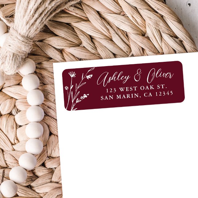 Rustic Burgundy Wildflower Wedding Return Address Label (Creator Uploaded)