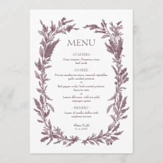 Rustic Burgundy Wildflower Wreath Wedding Menu