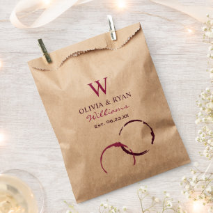 Rustic Burgundy Wine Stain Kraft Monogram Wedding Favour Bag