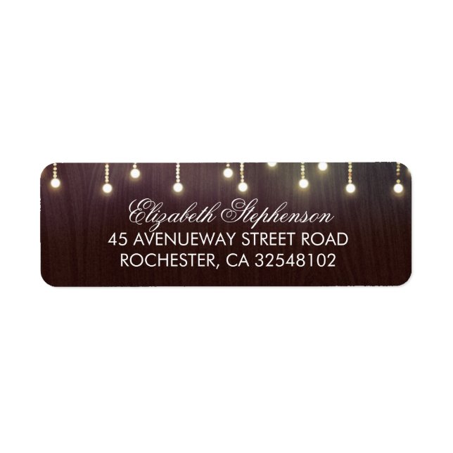Rustic Burgundy Wood and String Lights Return Address Label (Front)