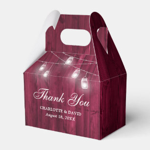 Rustic Burgundy Wood Mason Jars Wedding Thank You Favour Box