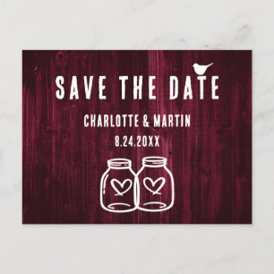 Rustic Burgundy Wood Wedding Save The Date Announcement Postcard