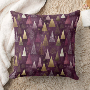 Rustic Burgundy Woodland Gold Branch Winter Cushion
